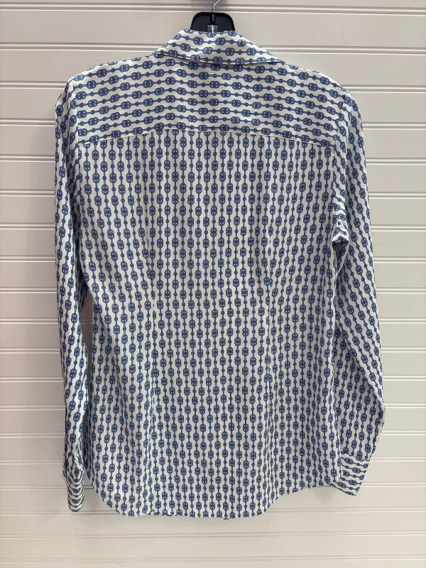 Blouse Long Sleeve By Ann Taylor In Blue & White, Size: 4 Supply