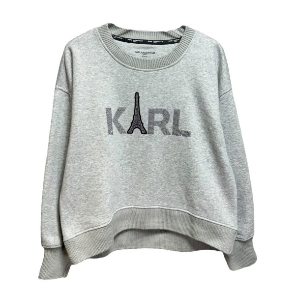 Embellished Sweatshirt Designer By Karl Lagerfeld In Grey, Size: M Hot on Sale