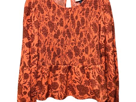 Smocked Peplum Top Long Sleeve By Universal Thread In Orange, Size: M Online