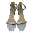 Katerina Embellished Ankle Strap Glitter Shoes Heels Block By Badgley Mischka In Silver, Size: 7.5 on Sale