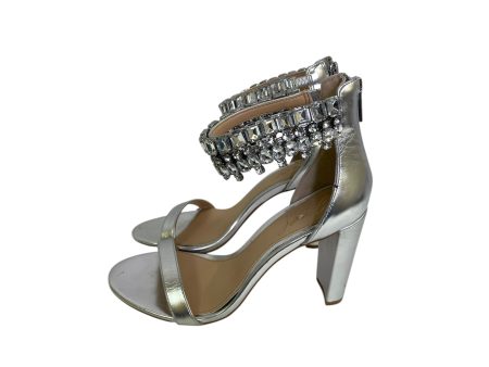 Sandals Heels Stiletto By Badgley Mischka In Silver, Size:6.5 For Sale