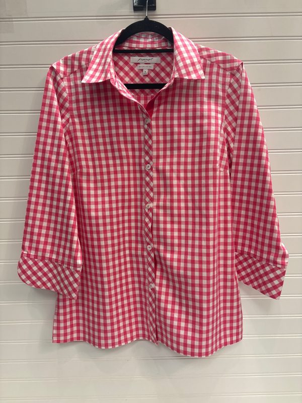 Blouse 3 4 Sleeve By Foxcroft In Pink & White, Size: M Online now