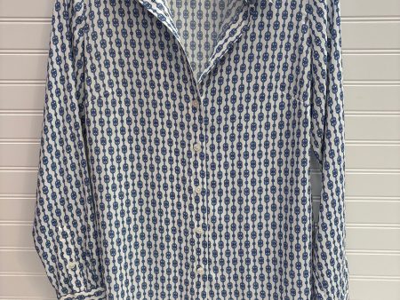 Blouse Long Sleeve By Ann Taylor In Blue & White, Size: 4 Supply