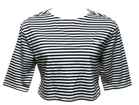 Border Strip Half Sleeve Cropped Tee By L’HAS In Striped Pattern, Size: M Cheap